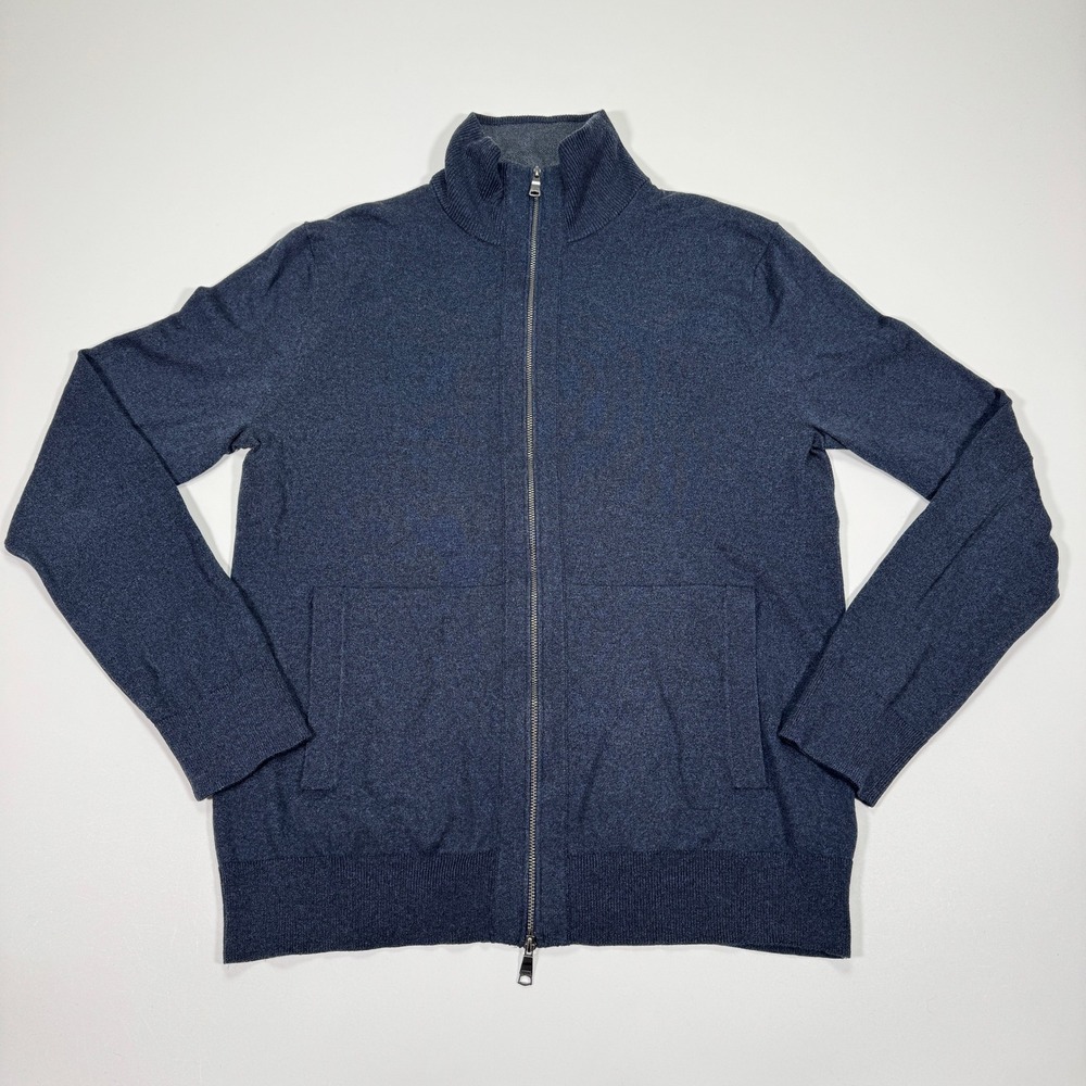 Banana Republic Silk Cashmere Full Zip Mock Neck Sweater Mens Medium Navy Blue
